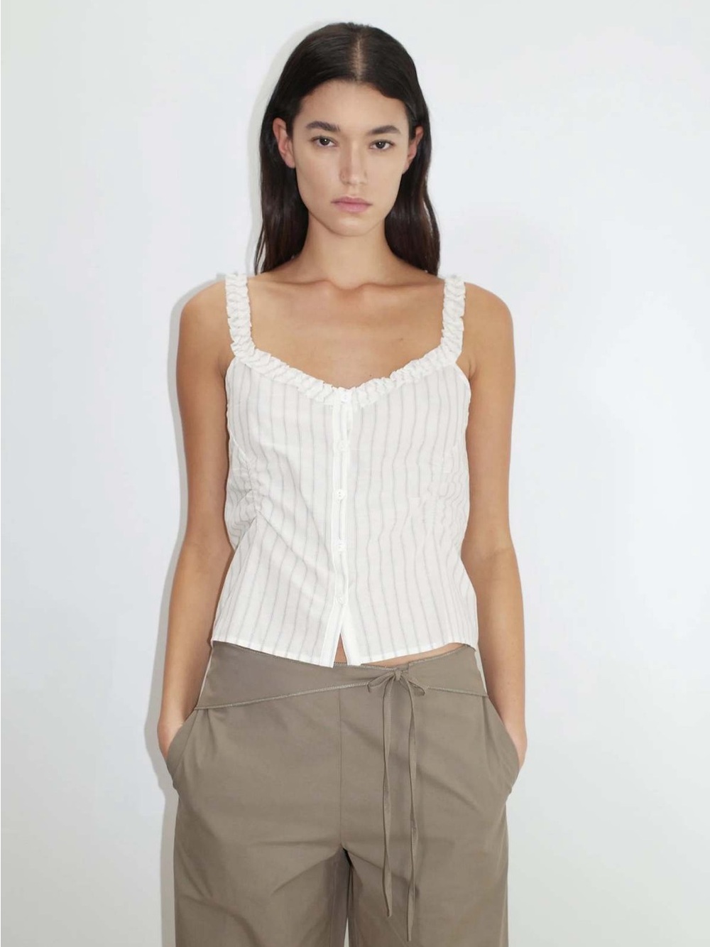 Deiji Studios Women's Ruffle Button Top
